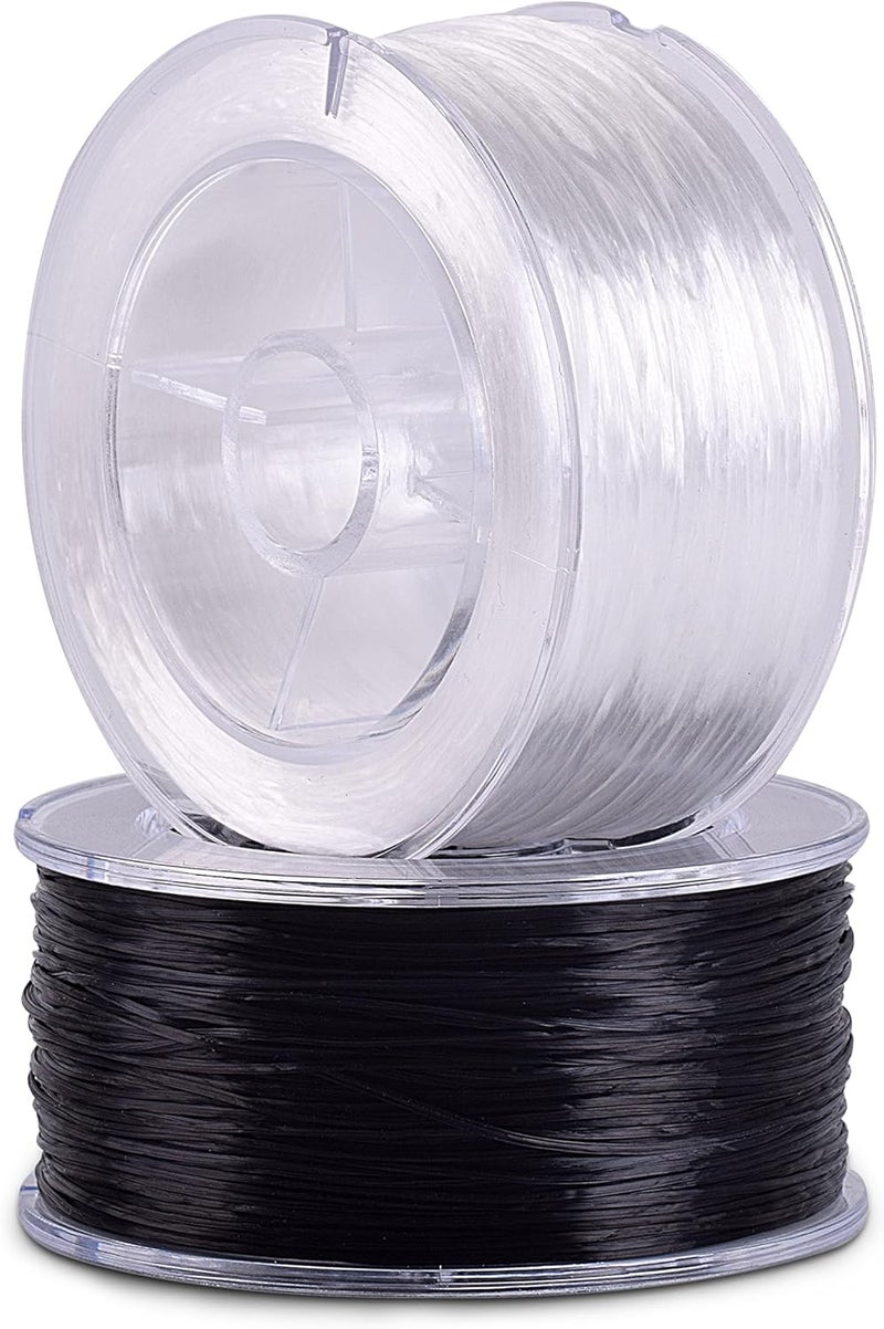 KONMAY 2 Rolls 0.8mm Flat Stretchy Bracelet Strings with Organizing Case, 180 Yards Black and White Crystal Elastic Thread Cord for Jewelry Bracelets Making and Beading - Image 1